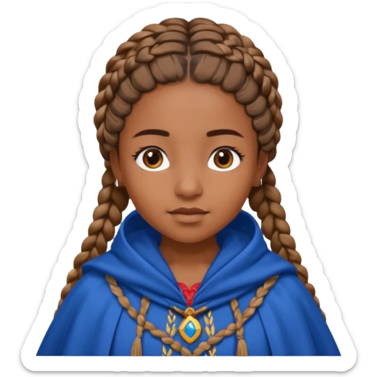 brown skin girl with braided hair, wearing blue cloak sticker