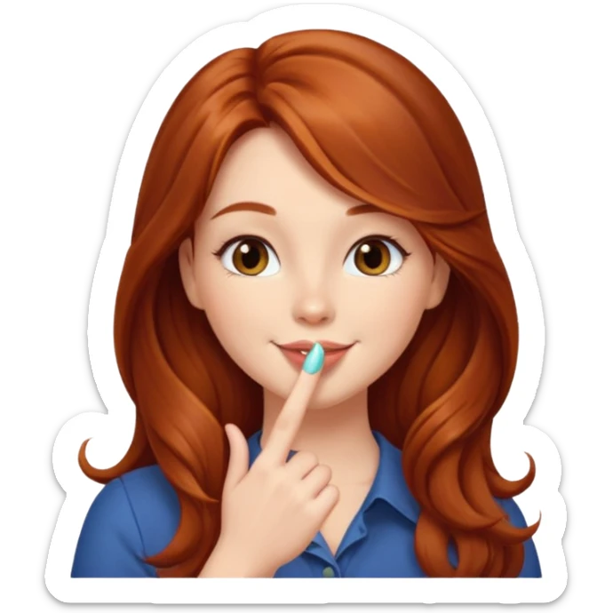 A cute woman, long auburn hair, she's blowing a kiss. sticker