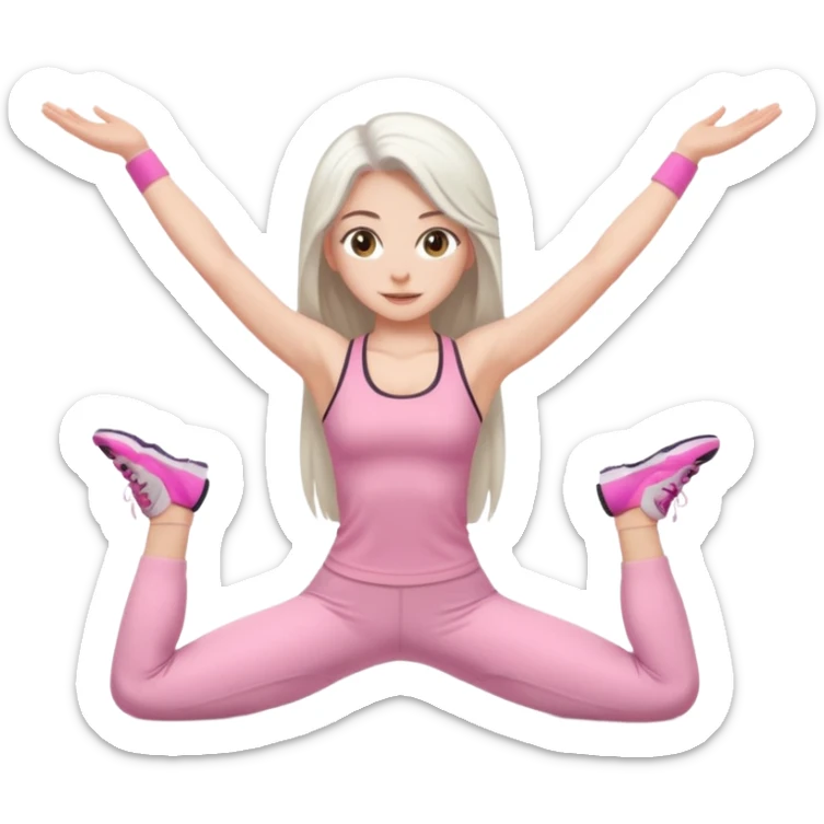 white long hair brunette girl with hazel eyes in light pink workout clothes doing the splits sticker