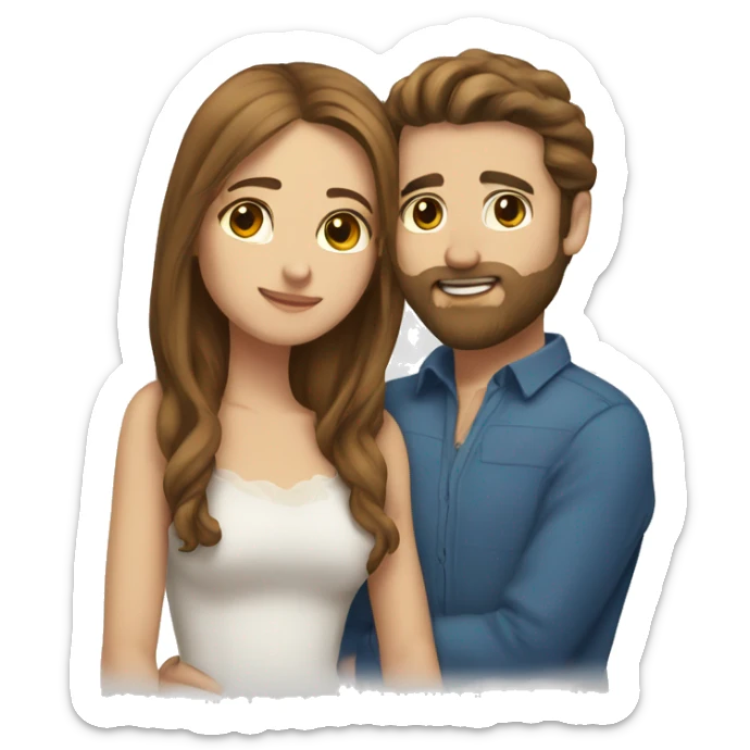 couple kising, him with brown hair, beard and eyes, white skin; her with bonde hair, brown eyes, white skin sticker