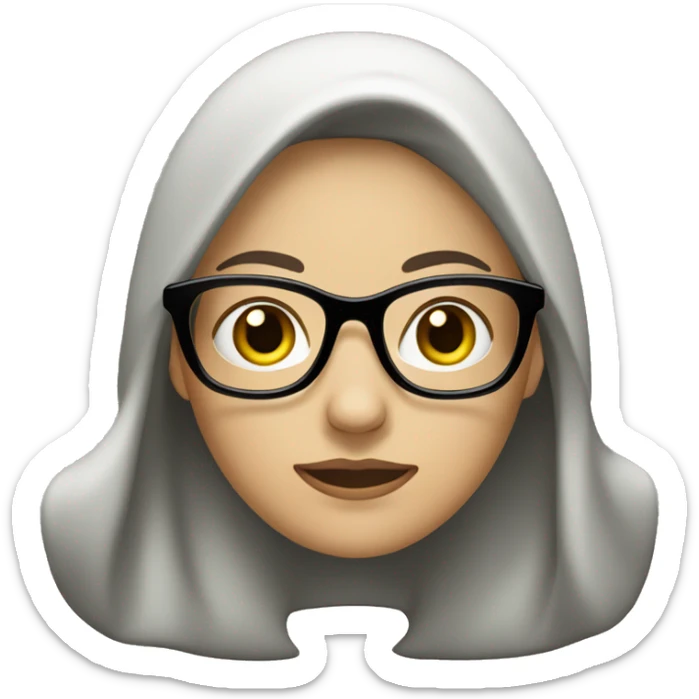 Make an emoji of a woman with a green hat, black glasses, brown hair and a few gray hairs, medium white skin color. With week background sticker
