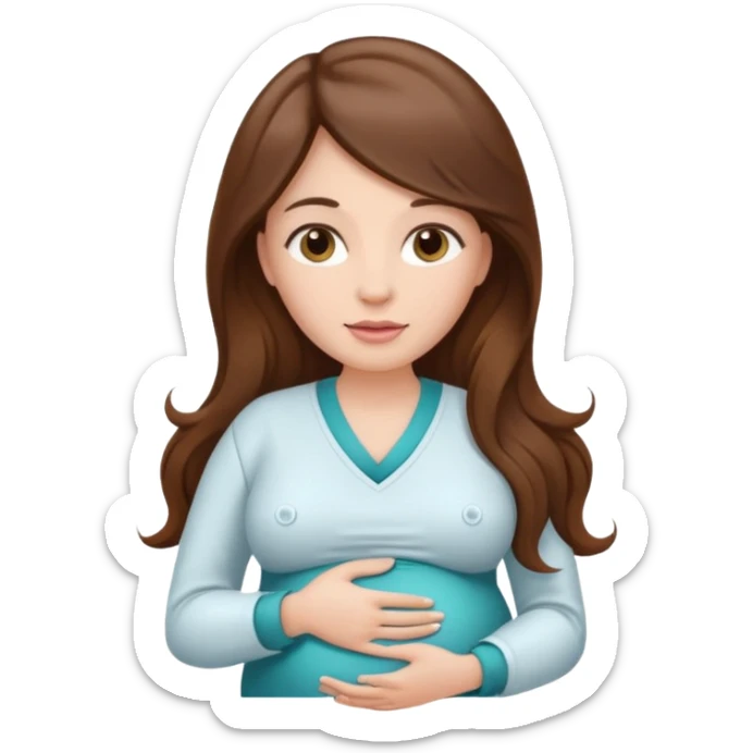 
"Pregnant woman with long brown hair and fair skin wearing a cosmetologist uniform."


 sticker