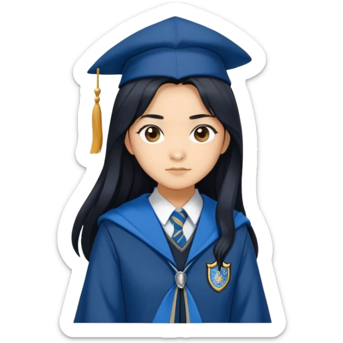 Cho Chang in harry potter, wear hogwarts Ravenclaw uniform, long black hair sticker