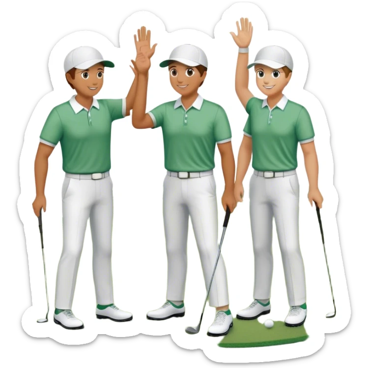 4 golfers high fiving each other on the green of an oceanside course sticker