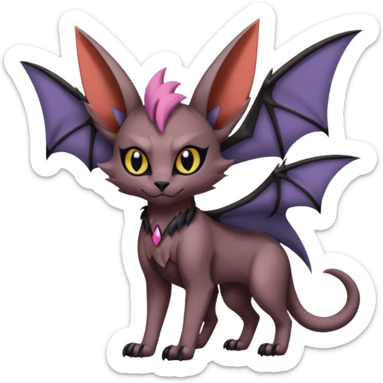dark dull pointy edgy Noivern-Noibat-Purloin-Torracat-Lykoi-Caracal-bat-cat-Fakemon-fusion-hybrid-creature with bat-wings on head as ears sticker