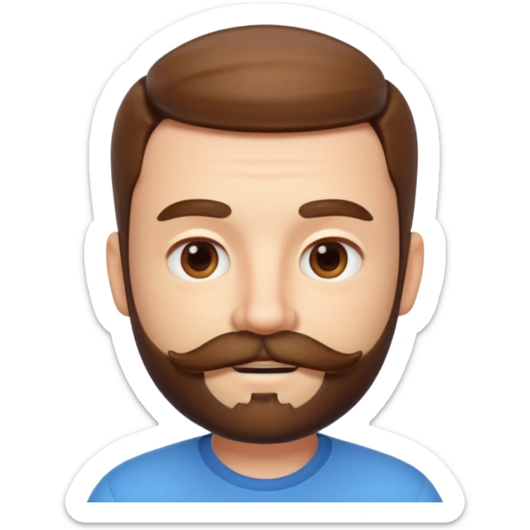 A 3D cartoon male face with short beard and mustache resembling whiskers, friendly expression, warm light, realistic Memoji-style texture. sticker