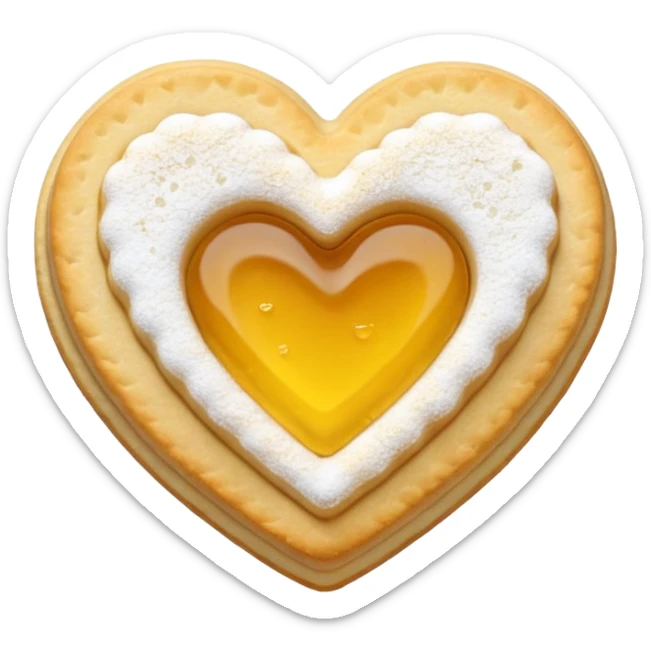 Realistic shortbread cookie in the shape of a heart with color of lemon jelly middle filling and sprinkled powder sugar on top. sticker