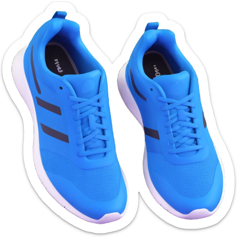 pair of blue running shoes emoji, cartoonish 3D emoji style, white soles, top view sticker