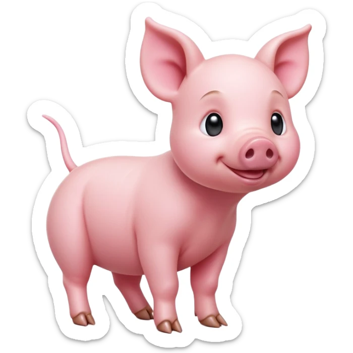 cinematic-[realistic piglet]-realistic-full-body-standing-emoji,-tail-flicking-lazily,-head-tilted-dramatically,-sleek-[pink]-skin,-simplified-yet-realistic-focused-features,-highly-detailed,-glowing-with-an-almost-sarcastic-glow sticker