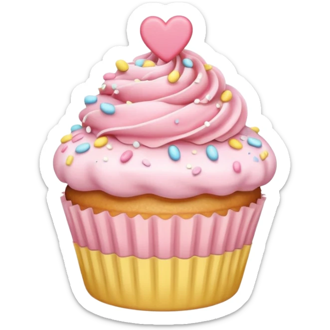 cupcake with hearts and sprinkles in soft pink, beige and yellow pastel colors sticker