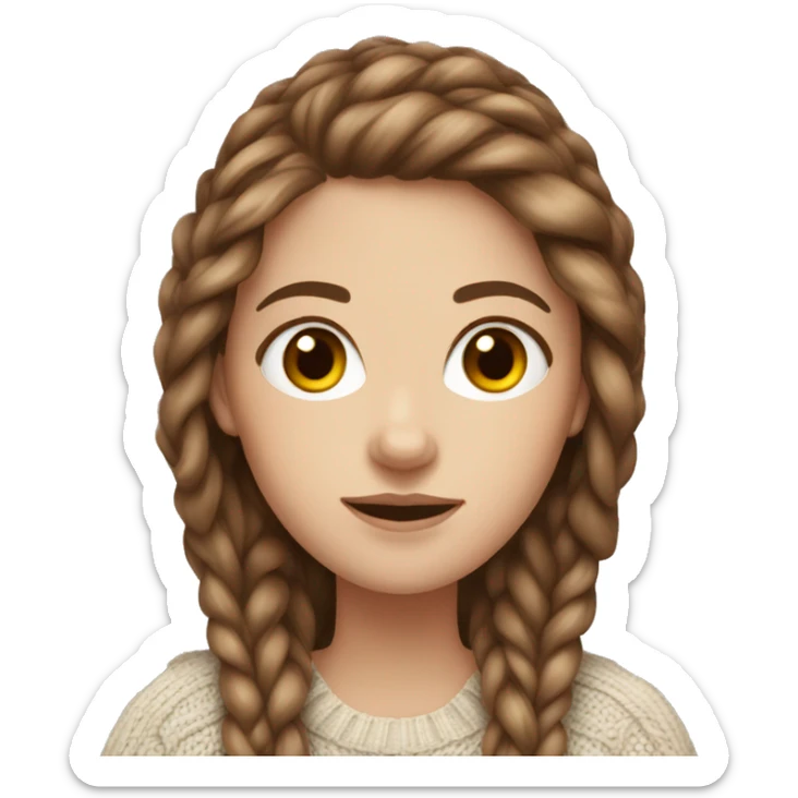 White girl with long brown hair wearing a cable-knit sweater sticker