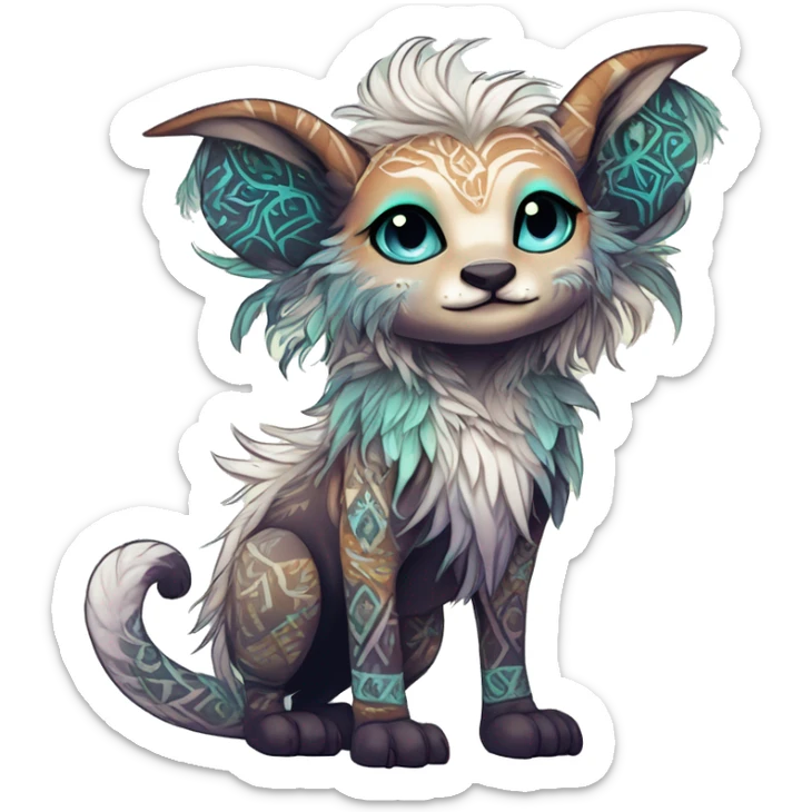 cute Kawaii edgy ethereal shy epic fantasy animal fursona Fionbri creature by griffsnuff & LiLaiRa & Falvie with exotic colors with intricate patterns full body sticker