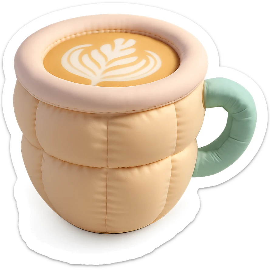 cafe latte with latte art print, soft and plush, pastel colors sticker