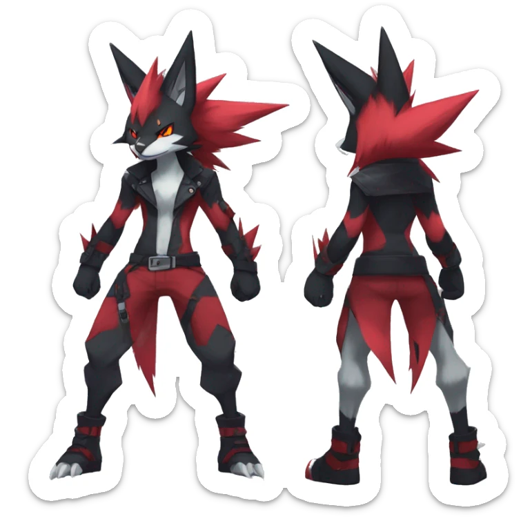 Edgy Cool Anthro Zoroark-Zangoose-Litten Punk Fakemon Full Body sticker
