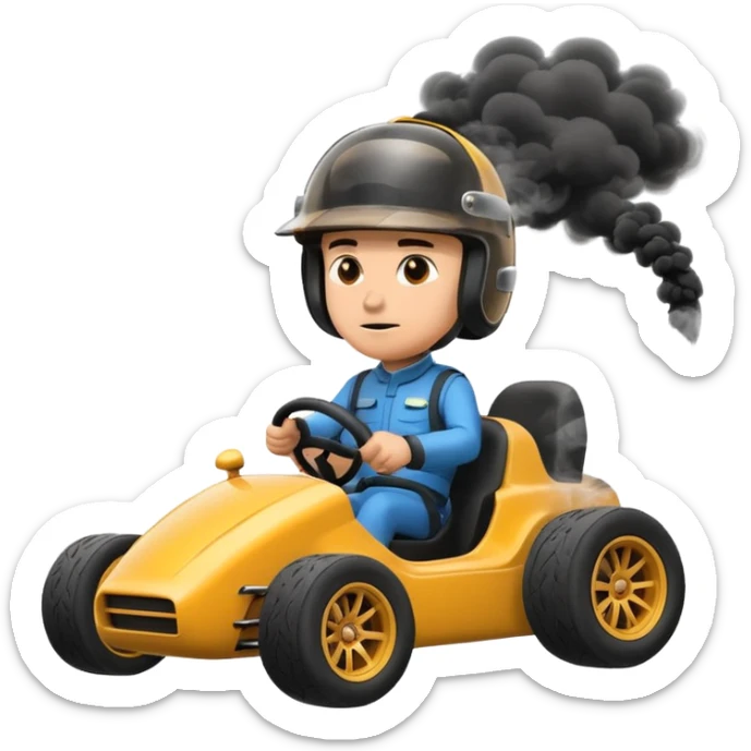 drifting car with tires smoke and a driver with a helmet in the car sticker
