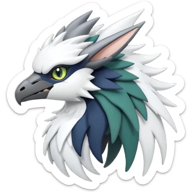 Shiny Black Grey White and Dark-Green Trico-Nargacuga-Silvally-Absol-fusion sticker
