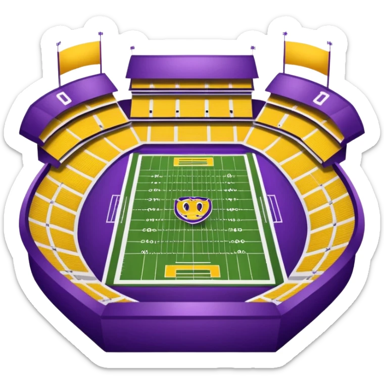 Tiger Stadium LSU football stadium emoji, stands filled with purple and gold, green field in center sticker