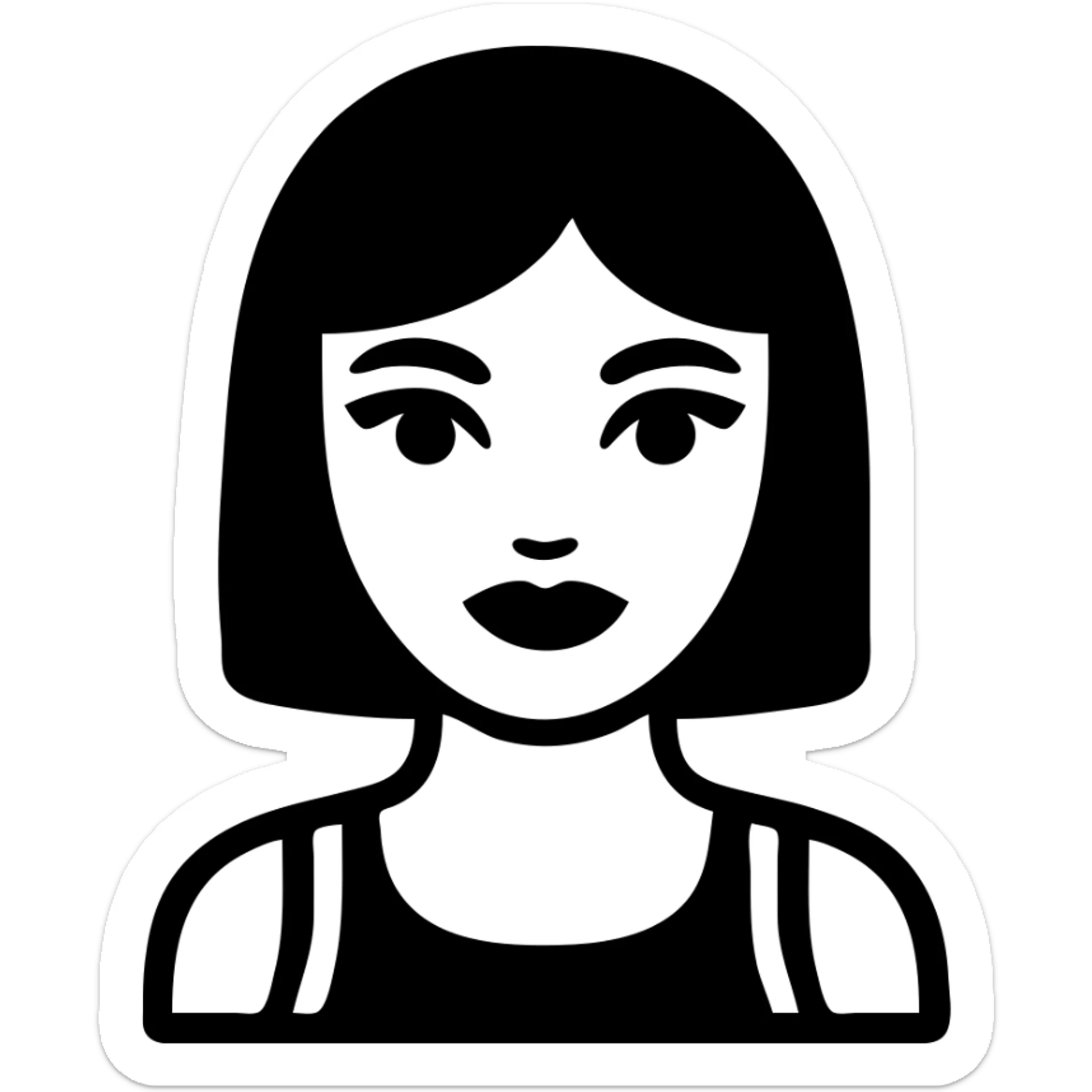 A pretty girl with black straight bob hair. She has hazel eyes with black eyeliner. She has plump red lips. She is wearing a white tank top sticker