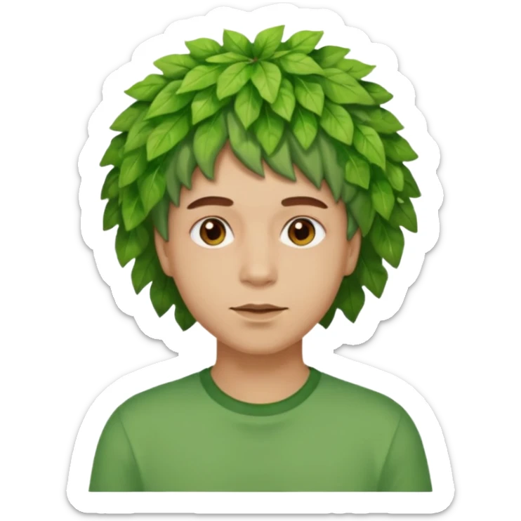 The Tree of Wisdom of The Wiggles with light skin, brown eyes, green leaves wig, green shirt sticker