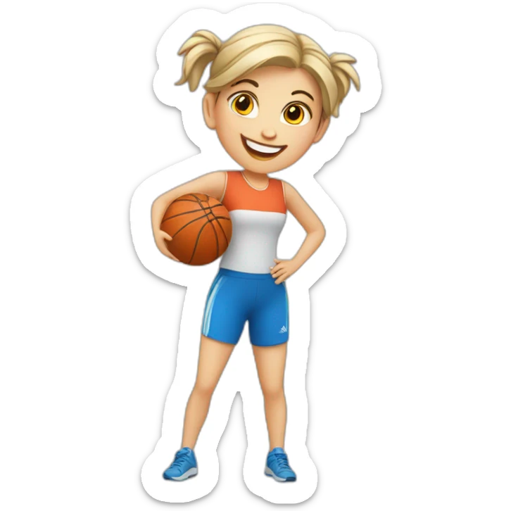 full-length cheerful European girl doing sports sticker