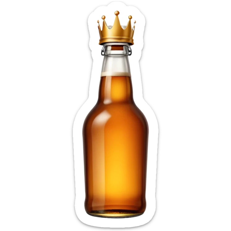 glass bottle of beer with warm amber hue visible through transparent glass, long neck, capped with metal crown, subtle condensation suggesting coldness, classic clean shape, no label or branding, soft lighting, subtle shadows, emoji scale sticker