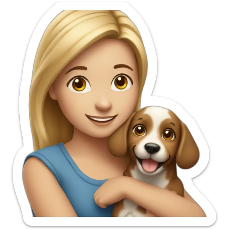 happy girl holding realistic dog sticker