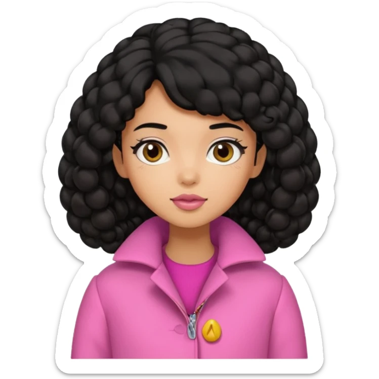 A caramel skinned girl that’s has puffy black hair in a puff skinny and wears a pink coat  sticker