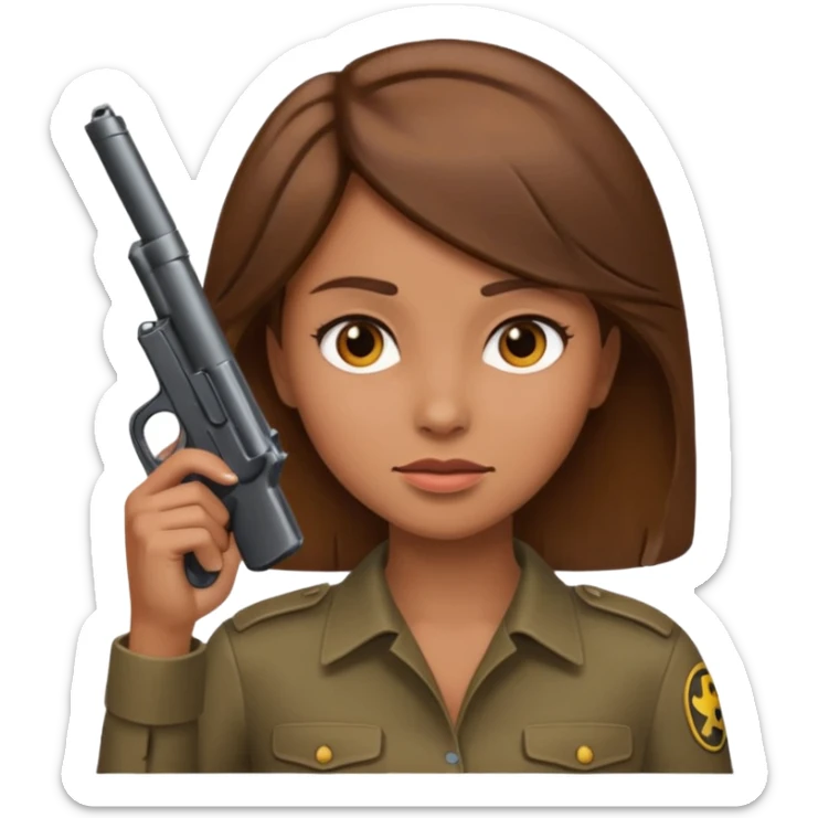 the woman emoji with brown hair and tan skin holding the gun emoji to her head with one hand sticker