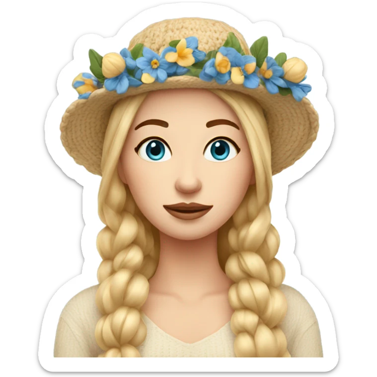 beautiful finnish goldenhour hair woman with blue eye knitting floral hat sticker