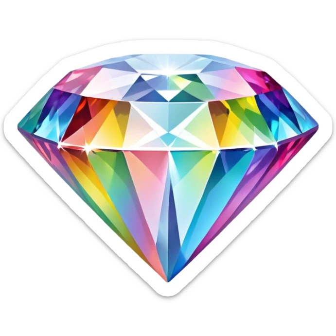 Cinematic Realistic Diamond Emoji, Brilliant and sparkling, with perfectly cut facets reflecting light in dazzling rainbows, resting upon a soft velvet background. The sharp, clean edges reflect light in every direction, creating a mesmerizing shine. Soft glowing outline, capturing the essence of timeless luxury and radiant beauty in a single, flawless diamond! sticker