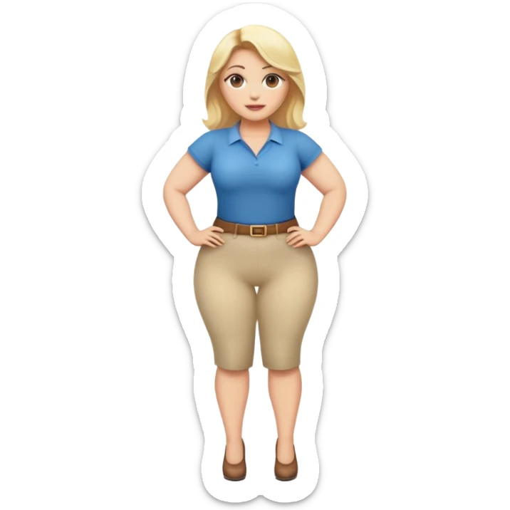 fullbody voluptuous blonde woman, realistic emoji style, confident stance, safe for work, happy sticker
