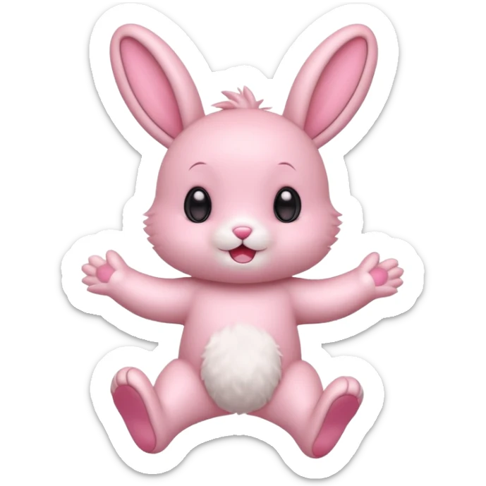 Exited pink bunny, kawaii chibi fluffy ears and body jumping of excitement  sticker