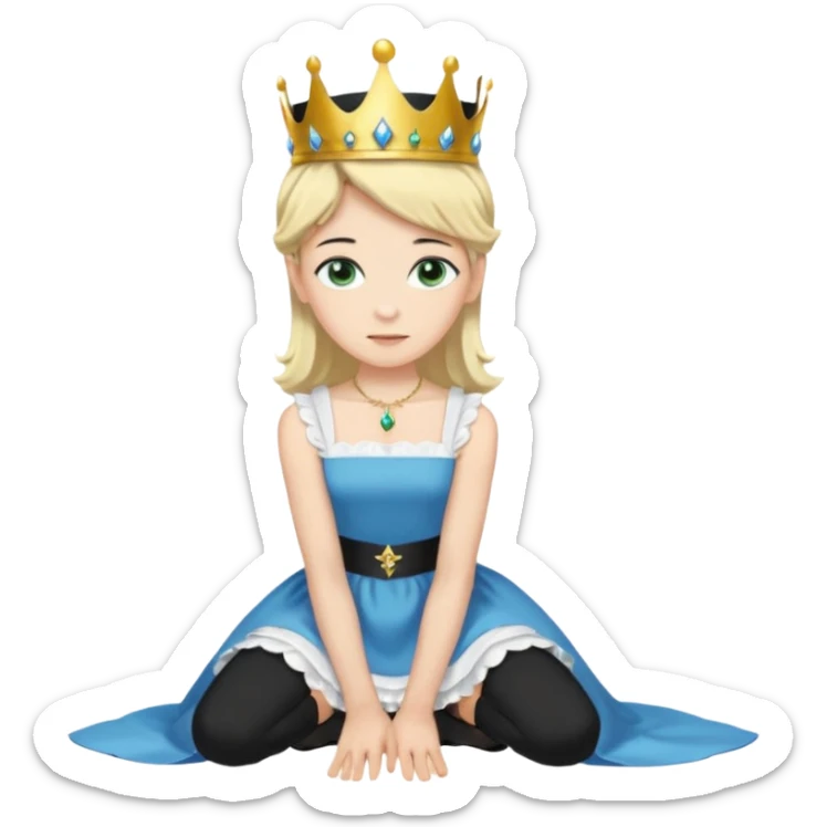 Prince woth crown, standing, black hair, blue eyes, and maid, blonde Hair, green eyes, white short sleveless dress, kneeling  sticker