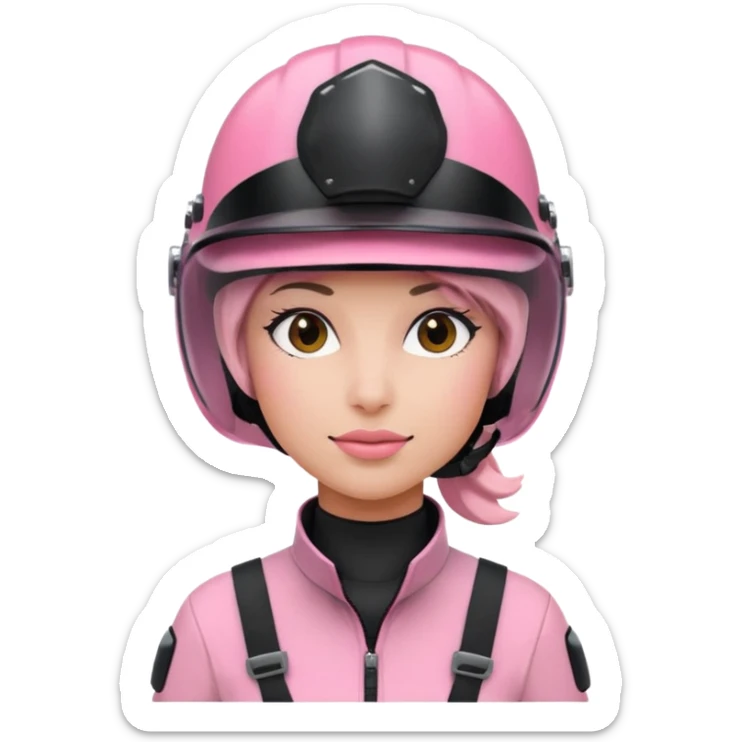 pink power ranger, woman emoji, with helmet on, black visor sticker