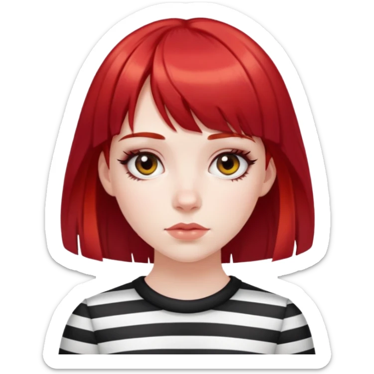 Pale girl, red hair with black stripe hair and bangs sticker