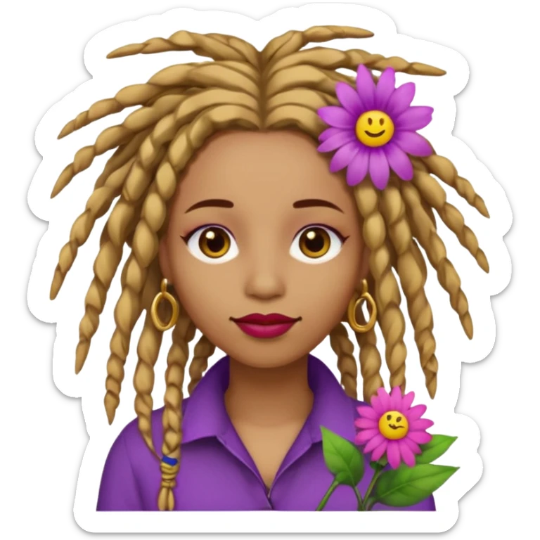 Gold dread locs pink emoji face purple flower in the hair red lipstick light brown face   sticker