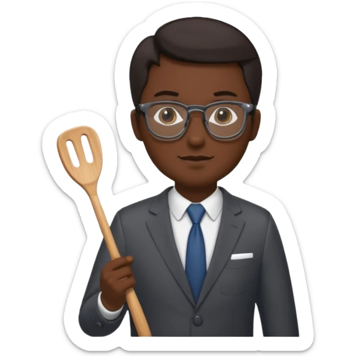 man with glasses dark hair wearing a suit and holding a spatula sticker