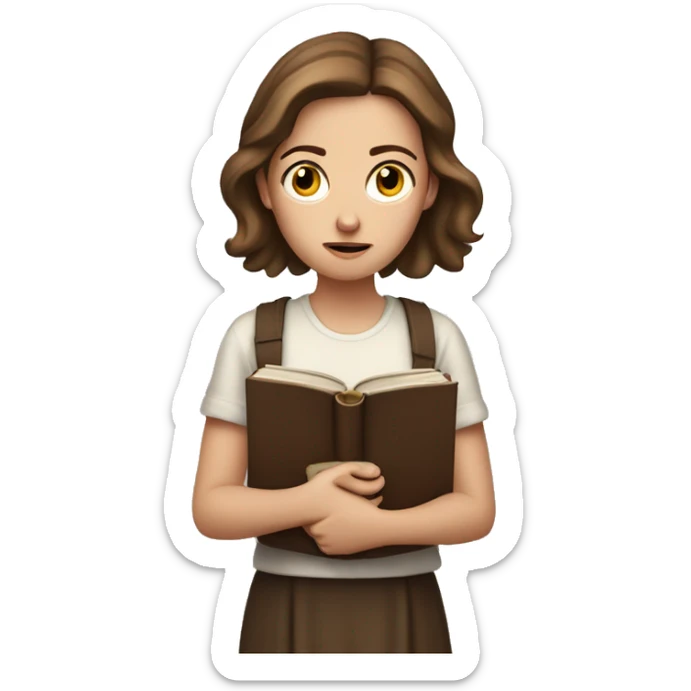White Girl with brown hair Looking worried, with a bible in hand  sticker