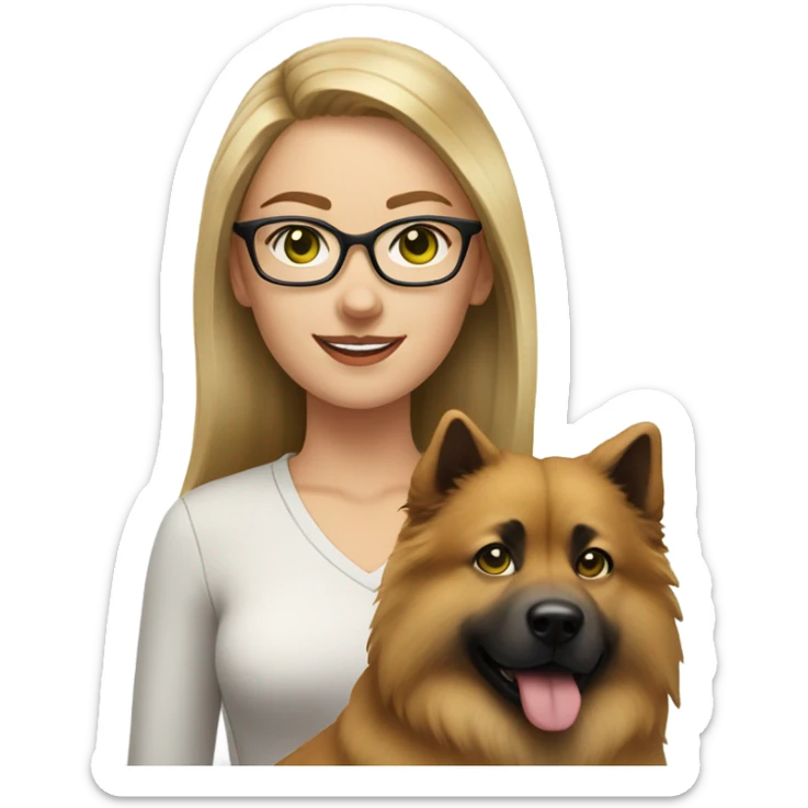 Brown light hair woman aux Green eyes with glasses Green eyes and White eurasier dog  sticker