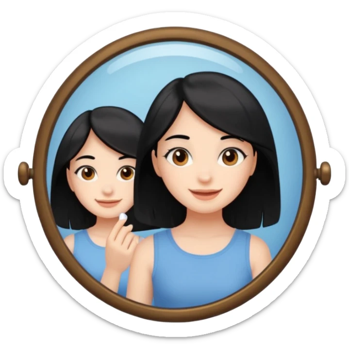 A girl with black hair, brown eyes and fair skin talking to herself in a mirror sticker