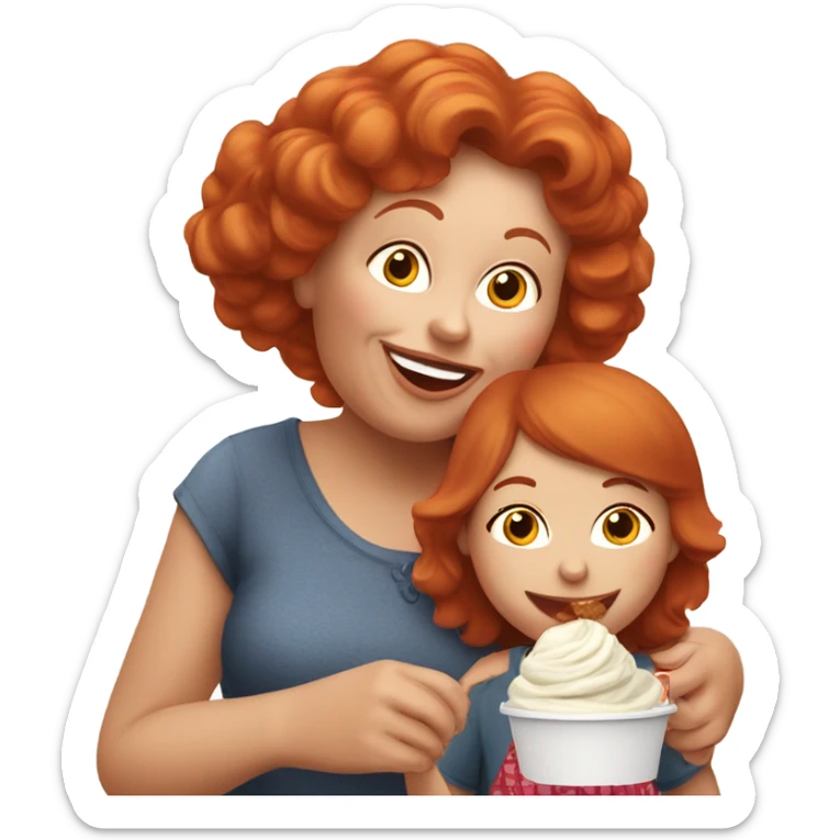 Red headed grandmother eating icecream with her red headed granddaughter  sticker