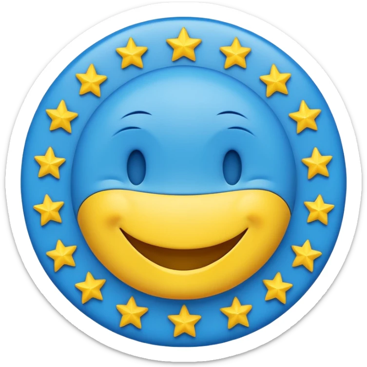 smiley blue happy face with yellow stars arranged in a circle like the European flag sticker