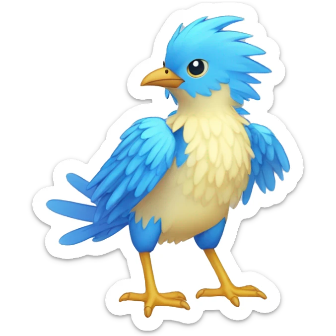 Wet Cool Cute Fantasy legendary blue bird water-type-Hydro-Phoenix-avian Fakemon full body sticker