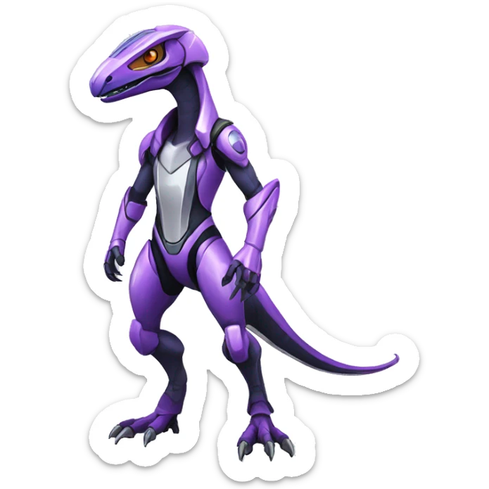 Shiny Velociraptor-Genesect-Fakémon-Pokémon wearing a with a futuristic cyber-helmet And suit Full Body sticker