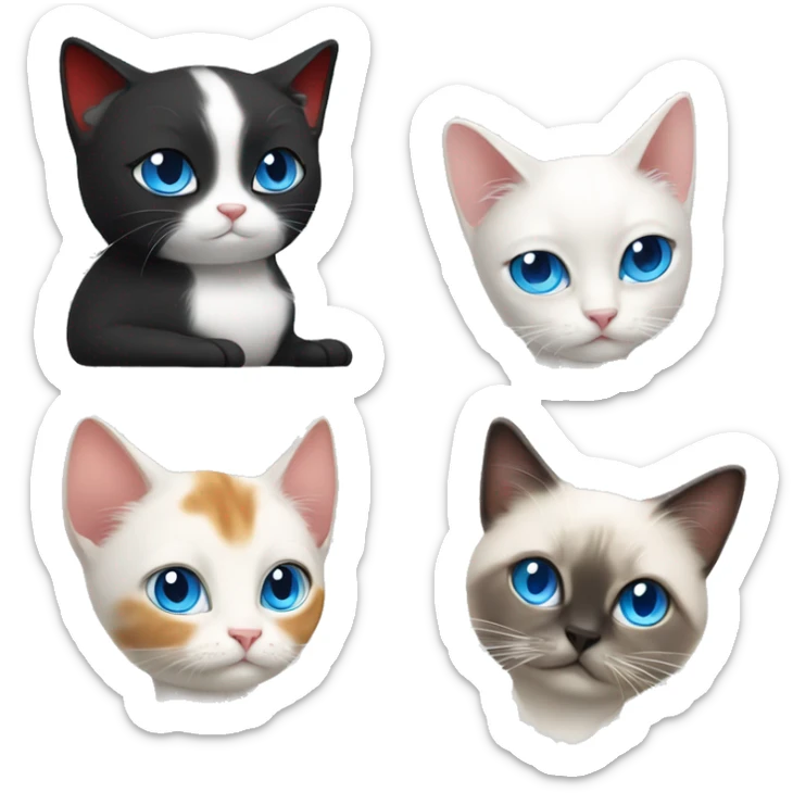 Yoga White cat black hair blue eye with one red cat and one birman cat sticker