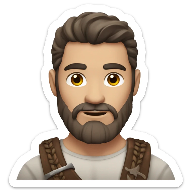 Attractive viking man no smile with long dark brown hair brown eyes and stubble sticker