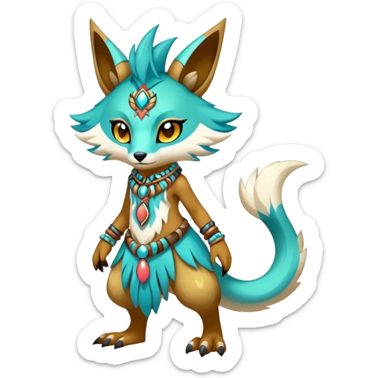 Anthro Sona Cool Edgy Cute Colorful Shy Shamanic Tribal Shiny Fakemon-Fantasy-Creature Full Body sticker