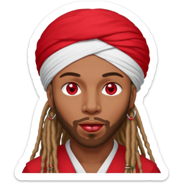 Brownskin man with long dreadlocks red shirt add white dubai turban add red heart in both of his eyes mouth open  sticker