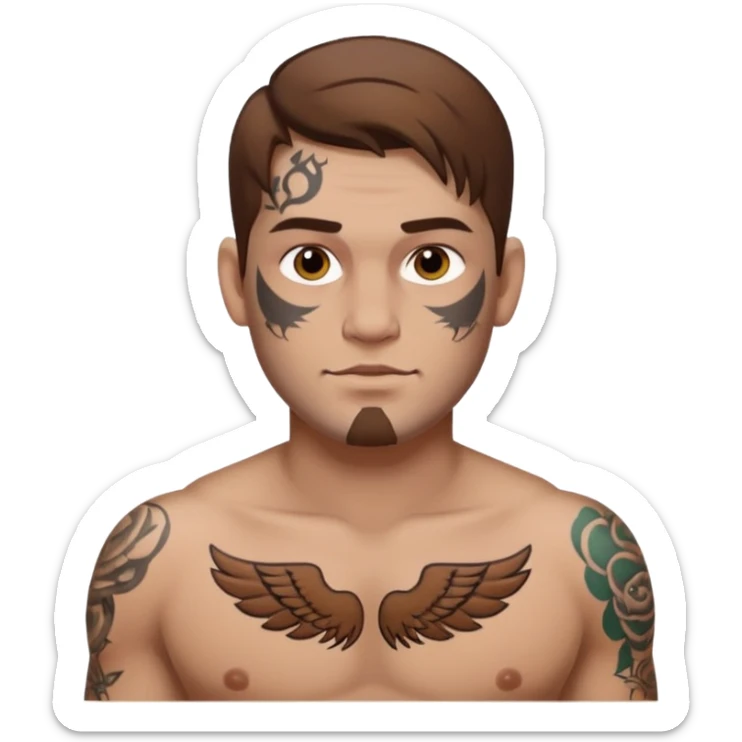 tattoo man, white skintone,brown hair, tattoos on face, more visible, bulky man with tattos on his chest. sticker