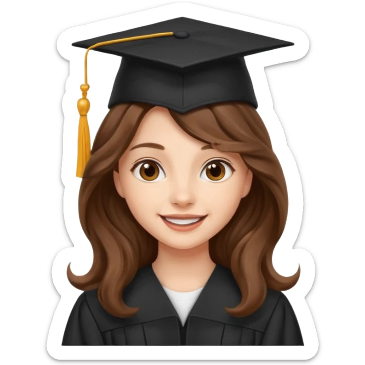 Graduated Students, Cheerful girl, long brown wavy hair, wearing graduation cap sticker